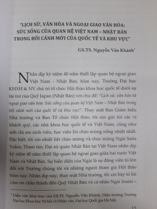 LỊCH SỬ, VĂN HÓA VÀ NGOẠI GIAO VĂN HÓA: SỨC SỐNG CỦA QUAN HỆ VIỆT NAM - NHẬT BẢN TRONG BỐI CẢNH MỚI CỦA QUỐC TẾ VÀ KHU VỰC