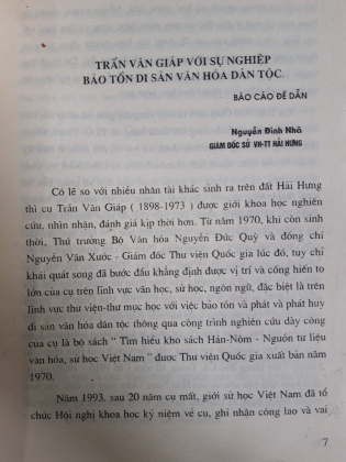 TRẦN VĂN GIÁP VỚI SỰ NGHIỆP BẢO TỒN DI SẢN VĂN HÓA DÂN TỘC