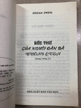 BỨC THƯ CỦA NGƯỜI ĐÀN BÀ KHÔNG QUEN - STEFAN ZWEIG