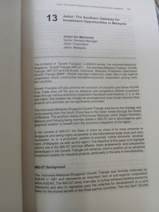 INDONESIA - MALAYSIA - SINGAPORE GROWTH TRIANGLE: BORDERLESS REGION FOR SUSTAINABLE PROGRESS