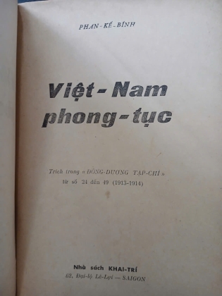 VIỆT NAM PHONG TỤC - PHAN KẾ BÍNH 