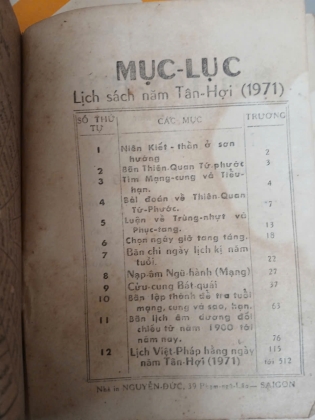 LỊCH SÁCH TAM TÔNG MIẾU NĂM 1971